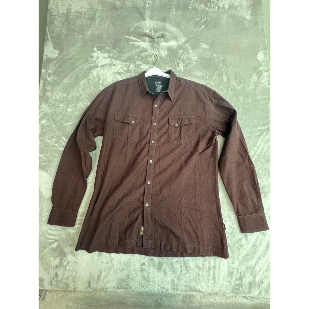 Kuhl Mens XL Burgundy Brown 100% Cotton Long Sleeve Button Down Utility Shirt